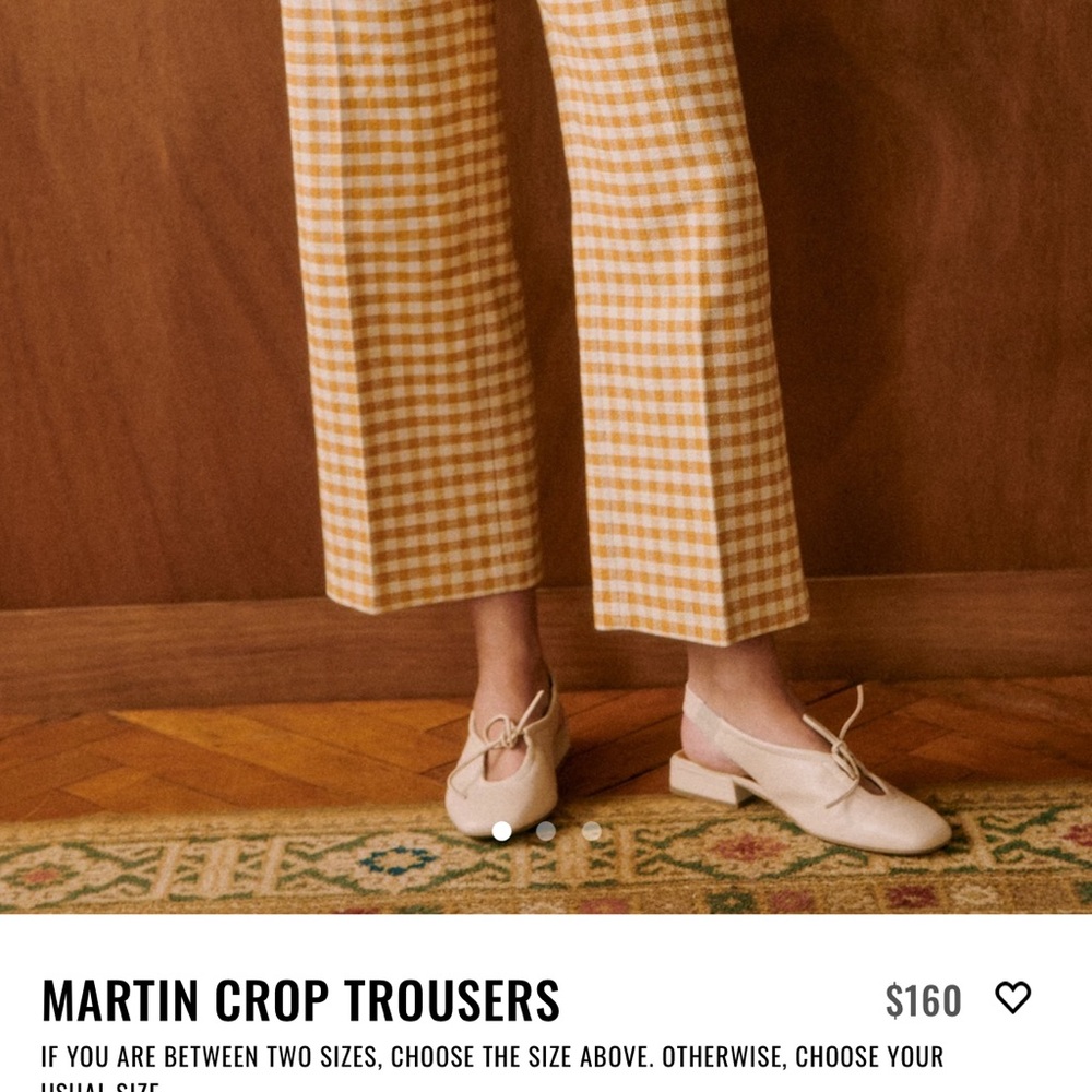 Sezane Yellow and White Checkered Cropped Trousers